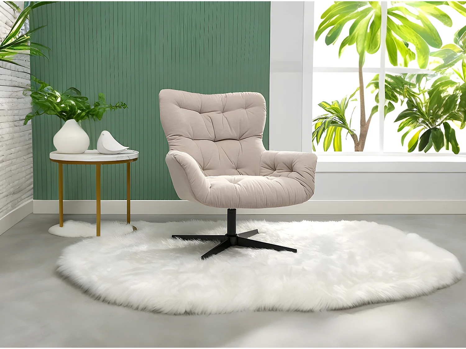 Draaifauteuil van beige stof met charmante vintage-stijl OPHELIE
