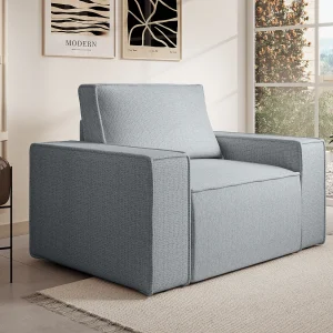 Fauteuil van grijze stof met textuur met designstijl AMELIA Fauteuil van grijze stof met textuur met designstijl AMELIA