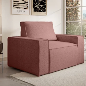 Fauteuil van terracottakleurige stof met textuur met designstijl AMELIA Fauteuil van terracottakleurige stof met textuur met designstijl AMELIA