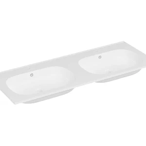 Dubbele inbouwwastafel van hars met steeneffect, wit, L120 x B46 cm, ATIWA