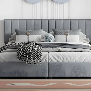 Gestoffeerd opbergbed in linnenstof – 180x200cm – om te bouwen tot 2 eenpersoonsbedden – Grijs Gestoffeerd opbergbed in linnenstof – 180x200cm – om te bouwen tot 2 eenpersoonsbedden – Grijs