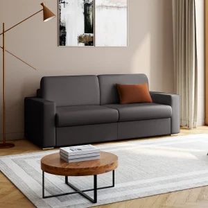 Snel omgebouwde slaapbank in zwart kunstleer met 4 plaatsen en een matras van 16 cm CALITO Snel omgebouwde slaapbank in zwart kunstleer met 4 plaatsen en een matras van 16 cm CALITO