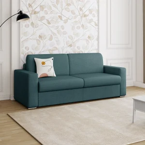 Vierzitsslaapbank express in blauw gemêleerde stof met 18 cm matras CALITO Vierzitsslaapbank express in blauw gemêleerde stof met 18 cm matras CALITO