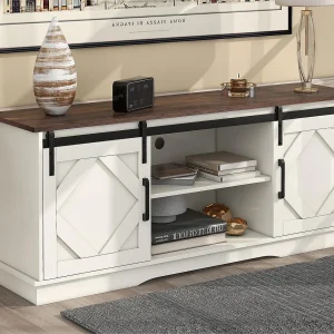 Dressoir met 2 schuifdeuren + vakken – verstelbare planken – Wit Dressoir met 2 schuifdeuren + vakken – verstelbare planken – Wit