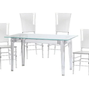 Eetkamermeubelset transparante tafel (140cm) en 4 Felipe stoelen – Ghost – Transparant