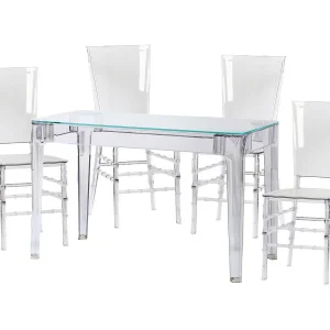 Eetkamermeubelset transparante tafel (120cm) en 4x Felipe stoelen – Ghost – Transparant