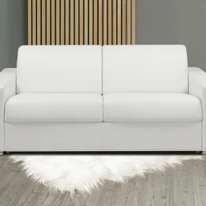 Snel omgebouwde slaapbank in wit kunstleer met 2 plaatsen en een matras van 18 cm CALITO Snel omgebouwde slaapbank in wit kunstleer met 2 plaatsen en een matras van 18 cm CALITO