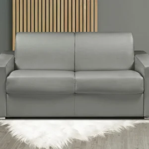 Snel omgebouwde slaapbank in grijs kunstleer met 2 plaatsen en een matras van 14 cm CALITO Snel omgebouwde slaapbank in grijs kunstleer met 2 plaatsen en een matras van 14 cm CALITO