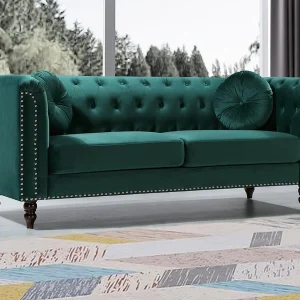 Driezitsbank in smaragdgroene fluweel TURNER – Koop nu goedkoop in je online meubelshop