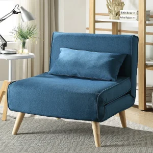 Fauteuil POSIO – Bedbank van stof – Blauw Fauteuil POSIO – Bedbank van stof – Blauw