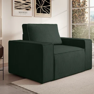 Fauteuil van groen ribfluweel met design-stijl AMELIA Fauteuil van groen ribfluweel met design-stijl AMELIA