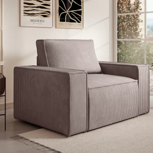 Fauteuil van roze ribfluweel met design-stijl AMELIA Fauteuil van roze ribfluweel met design-stijl AMELIA