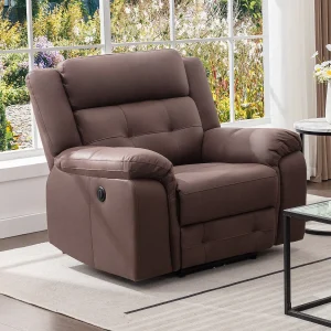 Elektrische driezitsrelaxfauteuil van bruin microvezel met verouderd leereffect ORTIANO
