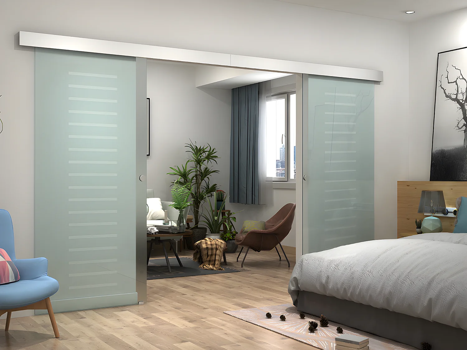 Dubbelwandige schuifdeur ASTANA - H205 x L166cm - Gehard glas