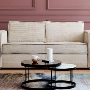 Driezitsslaapbank express van beige ribfluweel LORETO