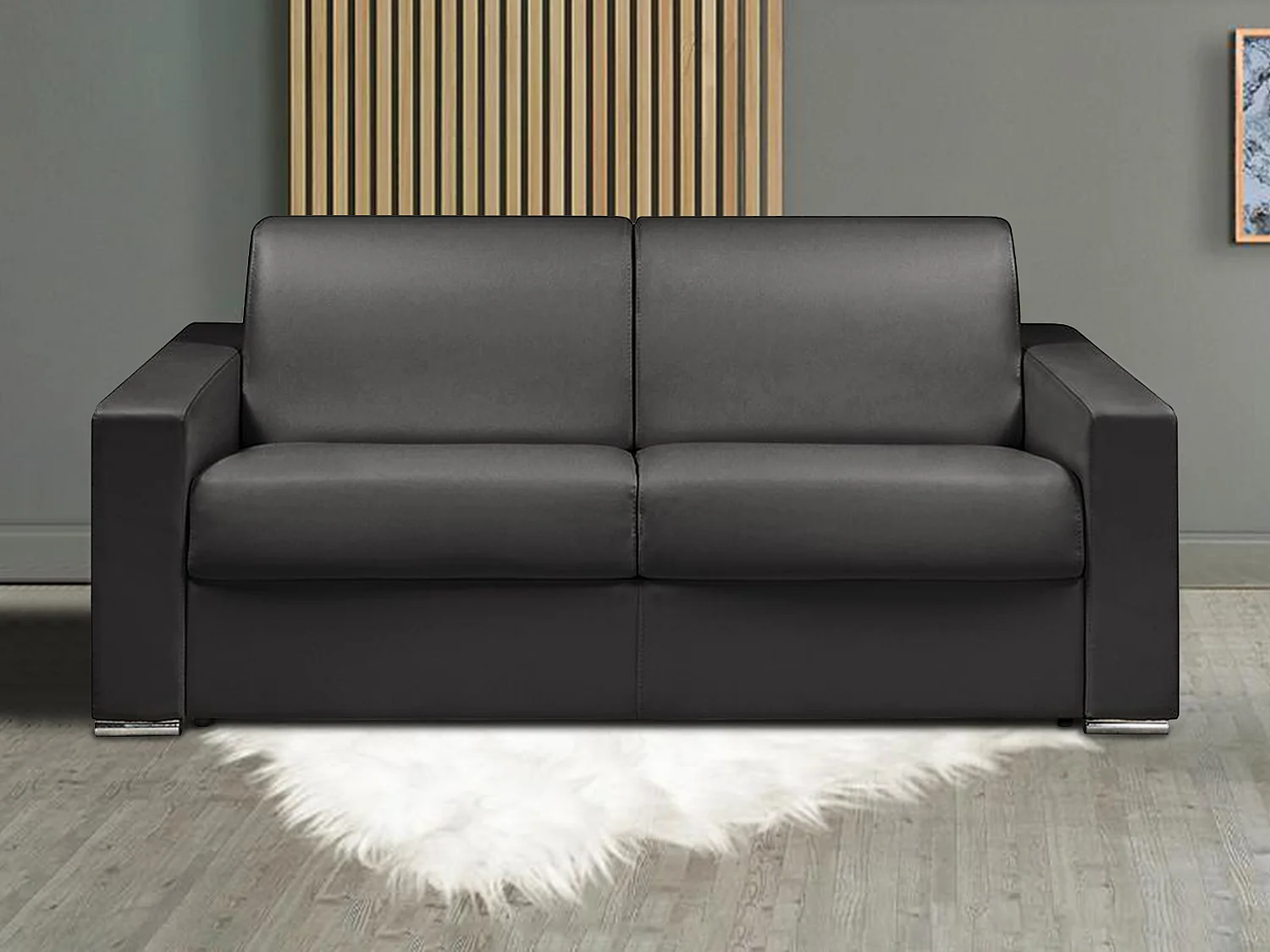 Snel omgebouwde slaapbank in zwart kunstleer met 3 plaatsen en een matras van 22 cm CALITO