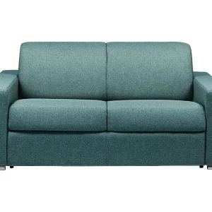 CALITO 2-zits Express slaapbank in blauw gemêleerde stof met matras van 14 cm.