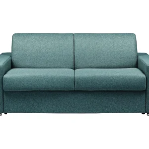 Driezitsslaapbank express in blauw gemêleerde stof met 14 cm matras CALITO Driezitsslaapbank express in blauw gemêleerde stof met 14 cm matras CALITO
