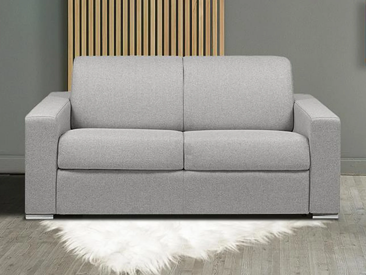 CALITO 2-zits Express slaapbank in grijs gemêleerde stof met matras van 14 cm.
