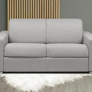 CALITO 2-zits Express slaapbank in grijs gemêleerde stof met matras van 16 cm.