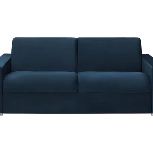 Snel omgebouwde slaapbank in blauw fluweel met 4 plaatsen en een matras van 16 cm CALITO Snel omgebouwde slaapbank in blauw fluweel met 4 plaatsen en een matras van 16 cm CALITO