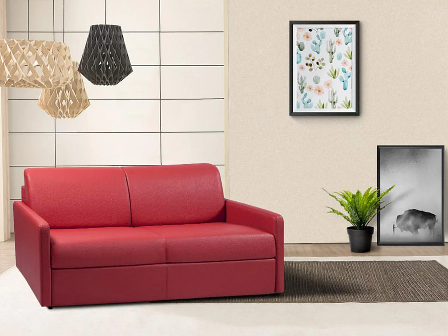 Express driezits slaapbank van kunstleer - Rood - CALIFE - Koop nu goedkoop online