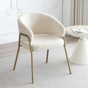 Eetkamerstoel in fluweel en goud metaal – wit – 61 x 48 x 78 cm (1 stuk)