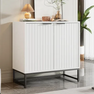 Dressoir met 2 deuren – metalen handgrepen en poten – voor woonkamer, hal en eetkamer – Kleur: wit – 80 x 40 x 80 cm Dressoir met 2 deuren – metalen handgrepen en poten – voor woonkamer, hal en eetkamer – Kleur: wit – 80 x 40 x 80 cm