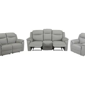 Drie- en tweezits relaxbank + relaxfauteuil EVASION van leer – Grijs
