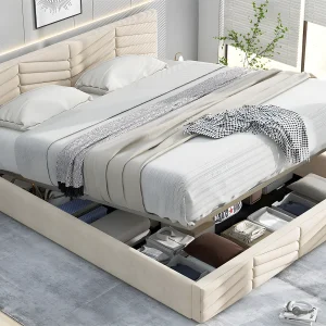 Fluwelen opbergbed met lattenbodem + verstelbaar hoofdeinde – 140x190cm – Beige Fluwelen opbergbed met lattenbodem + verstelbaar hoofdeinde – 140x190cm – Beige