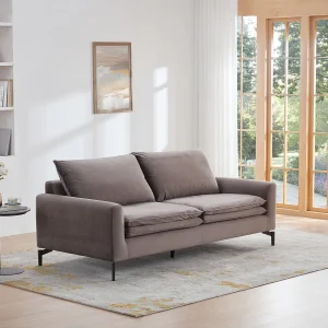 Driezitsbank in taupe fluweel ISENA – Koop nu goedkoop in je online meubelshop