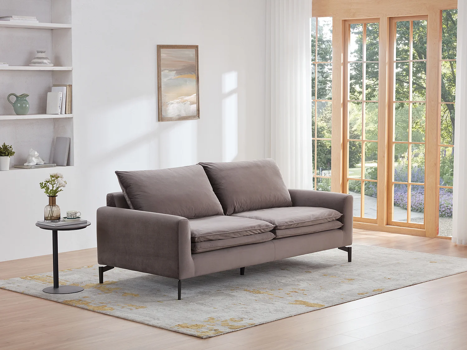 Driezitsbank in taupe fluweel ISENA - Koop nu goedkoop in je online meubelshop