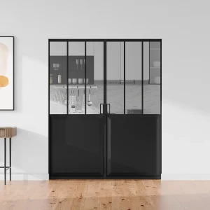 Dubbele schuifdeur met rails van gehard glas, 2 x H205 x L83 cm, ARTISTO II Dubbele schuifdeur met rails van gehard glas, 2 x H205 x L83 cm, ARTISTO II