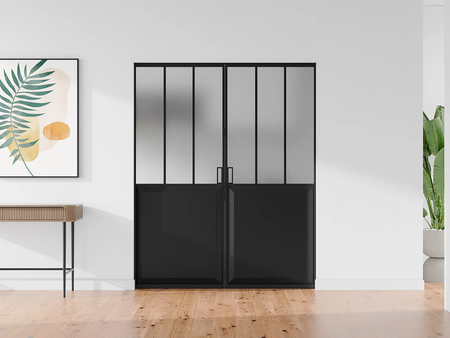 Dubbele schuifdeur met schuifsysteem van mat glas, 2 x H205 x L93 cm, ARTISTO II