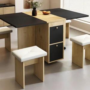 Eettafelset met 4 stoelen – klaptafel met 2 laden 140*80*75cm – in spaanplaat – Zwart & Goud Eettafelset met 4 stoelen – klaptafel met 2 laden 140*80*75cm – in spaanplaat – Zwart & Goud
