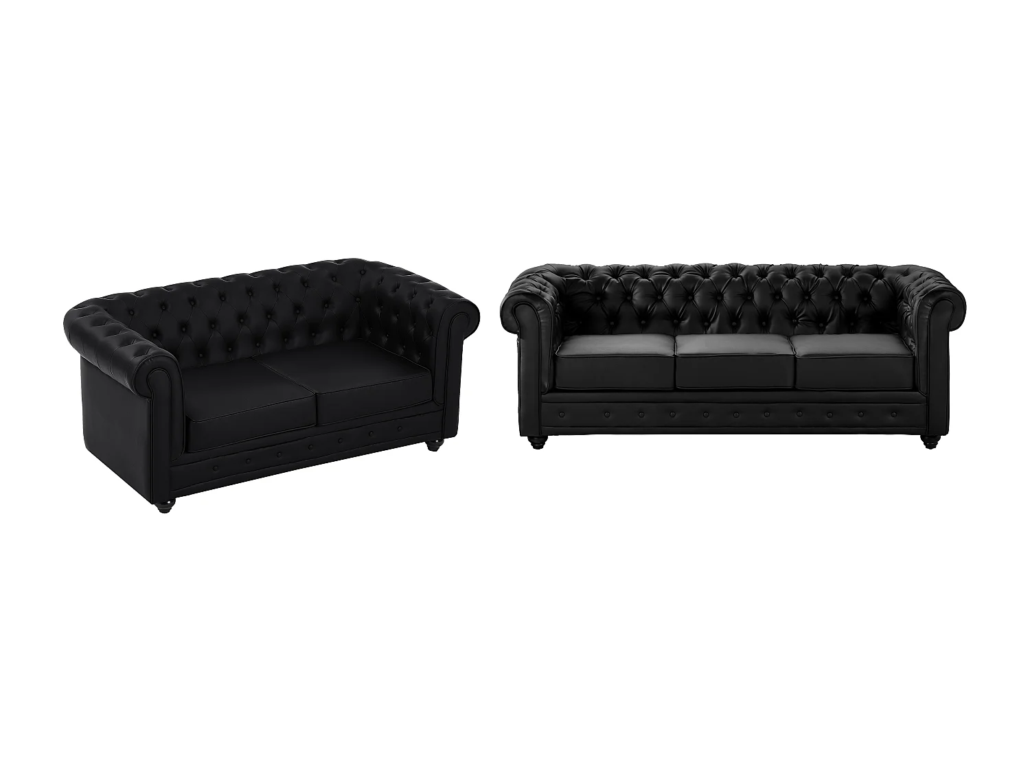 Drie- en tweezitsbank van zwart kunstleer CHESTERFIELD