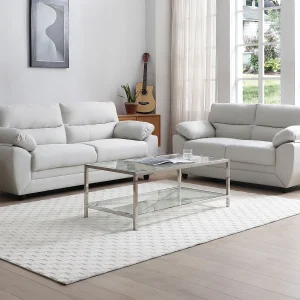 Driezitsbank en tweezitsbank van beige stof MANOA Driezitsbank en tweezitsbank van beige stof MANOA