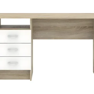 Fula bureau 3 lades eiken structuur decor en wit.