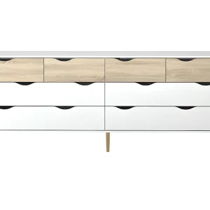 Dressoir Napoli met 8 lades, wit en eiken structuur.