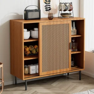 Dressoir met 2 schuifdeuren en verstelbare plank – 100x 90 x 37 cm – Spaanplaat – Walnoot Dressoir met 2 schuifdeuren en verstelbare plank – 100x 90 x 37 cm – Spaanplaat – Walnoot