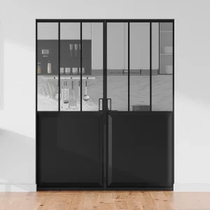 Dubbele schuifdeur in gehard glas met klamplaagsysteem, 2 x H205 x L93 cm, ARTISTO II Dubbele schuifdeur in gehard glas met klamplaagsysteem, 2 x H205 x L93 cm, ARTISTO II