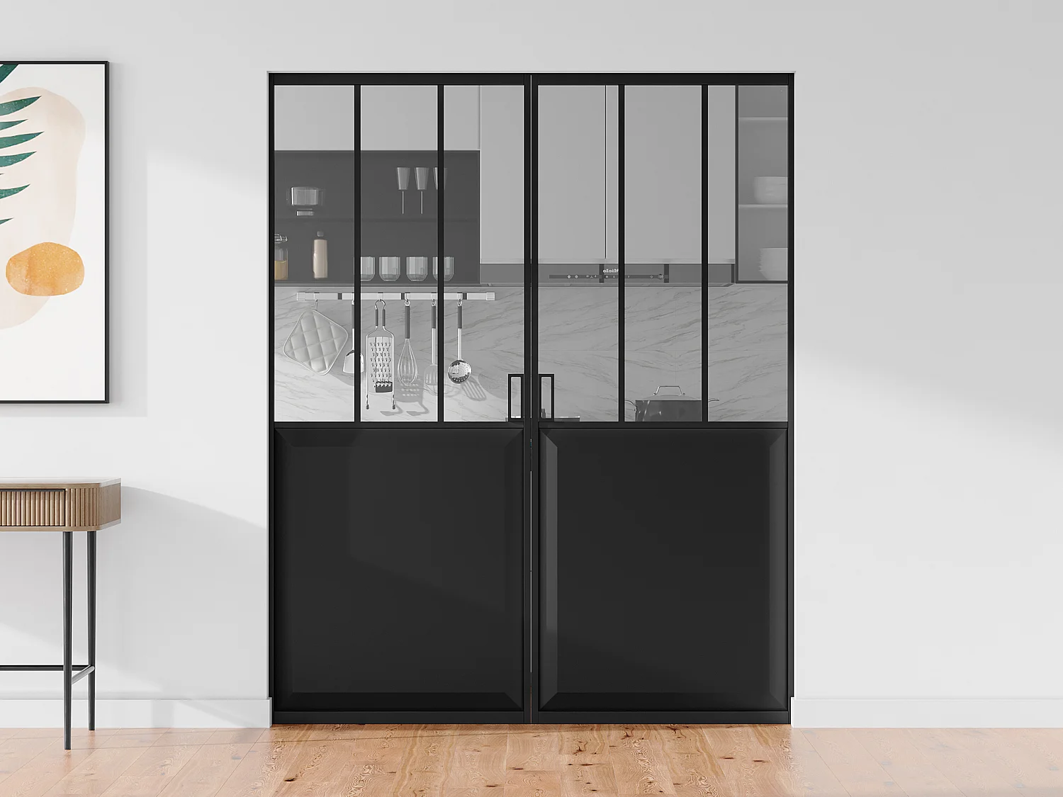 Dubbele schuifdeur in gehard glas met klamplaagsysteem, 2 x H205 x L93 cm, ARTISTO II