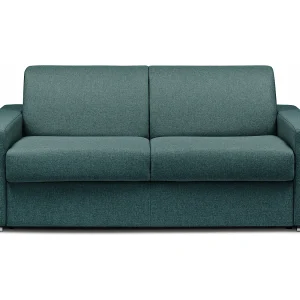 Driezitsslaapbank express in blauw gemêleerde stof met 16 cm matras CALITO