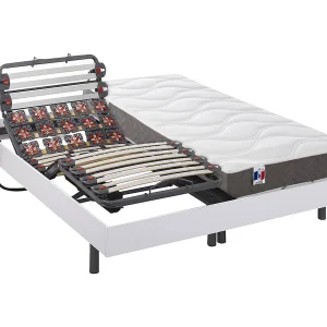 Elektrisch decoratief relaxbed met bedbodem en matras van latex met 3 zones 2 x 70 x 190 cm, grijze stof JOFAR Elektrisch decoratief relaxbed met bedbodem en matras van latex met 3 zones 2 x 70 x 190 cm, grijze stof JOFAR