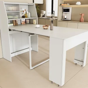 Dressoir、Uittrekbare barkast – met vakken erboven – moderne stijl – Wit Dressoir、Uittrekbare barkast – met vakken erboven – moderne stijl – Wit