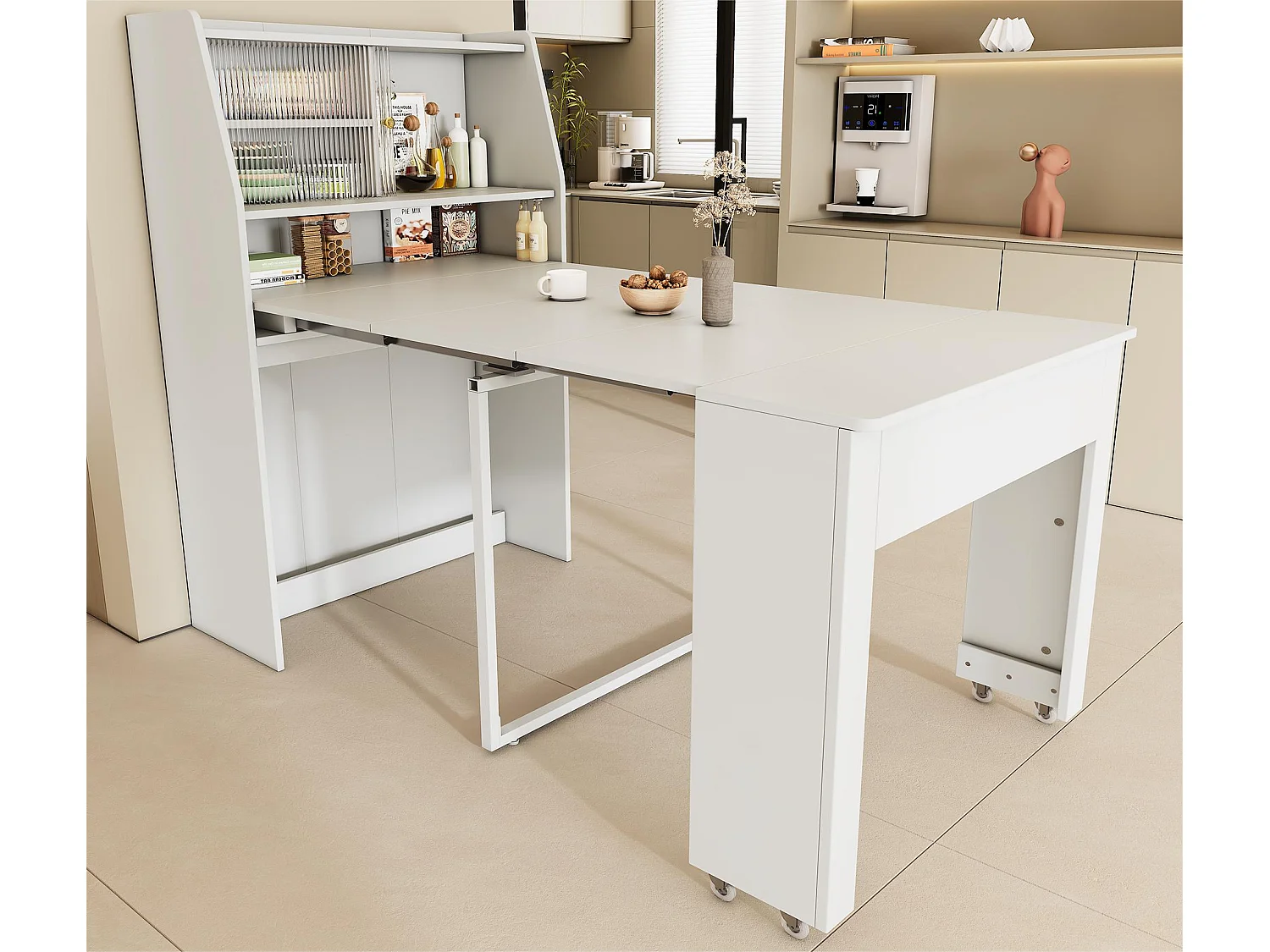 Dressoir、Uittrekbare barkast - met vakken erboven - moderne stijl - Wit