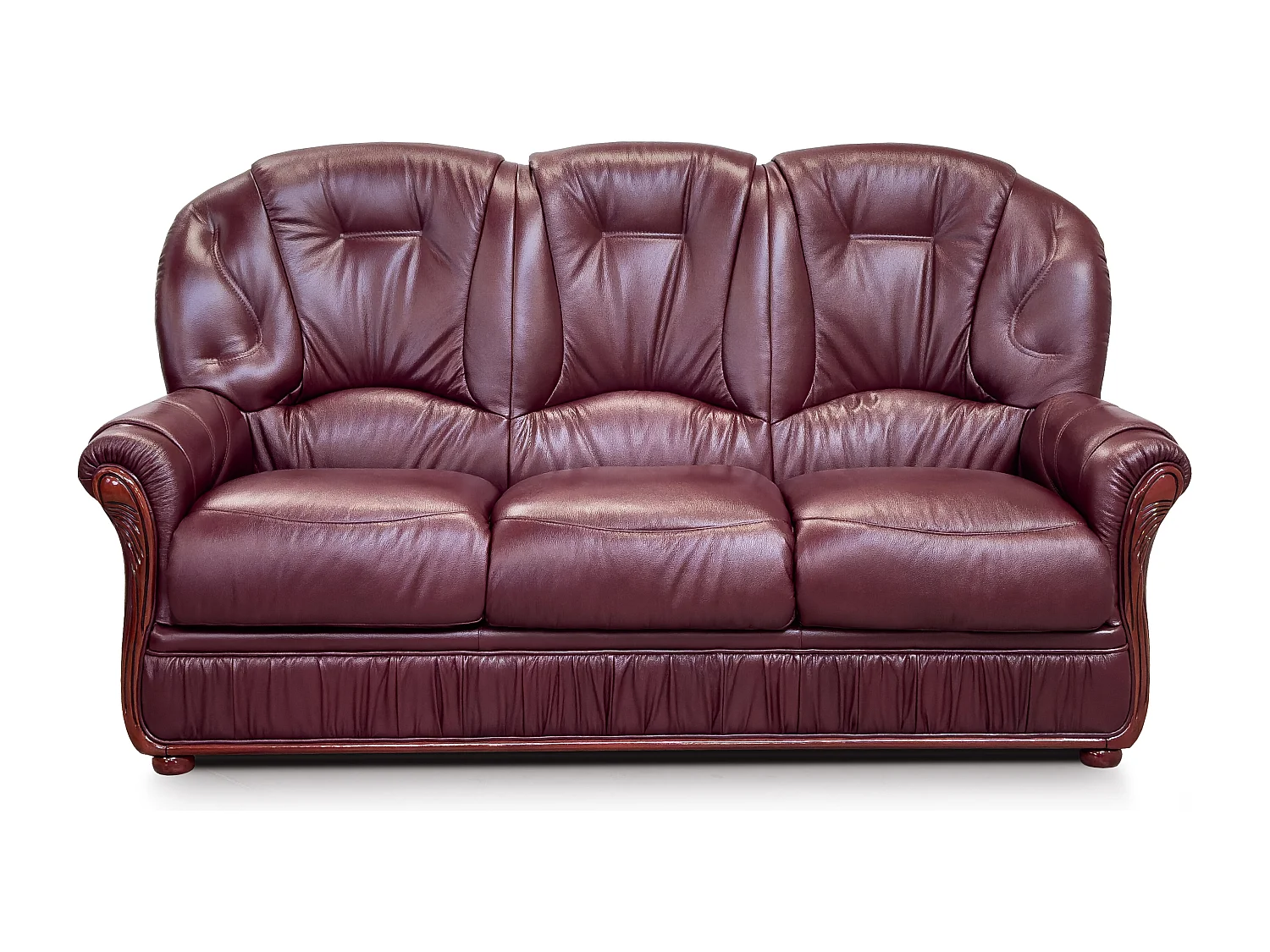 Driezitsbank DAPHNE van 100% buffel leer - bordeaux rood