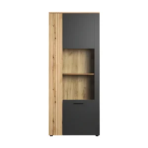 Esteban vitrinekast grijs, eik decor.