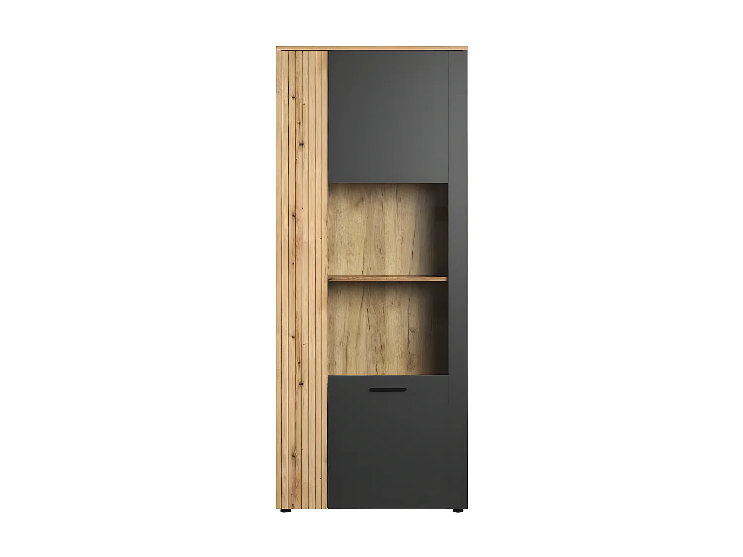 Esteban vitrinekast grijs, eik decor.