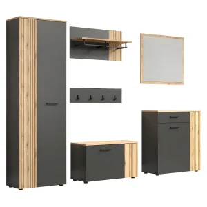 Esteban garderobe opstelling grijs, eik decor.